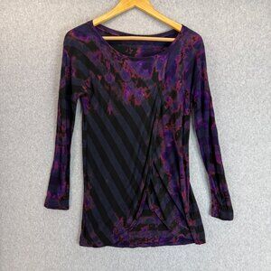 Ecco Clothing Womens Black Purple Tie Dye Layered Blouse Shirt Long Sleeve XS‎
